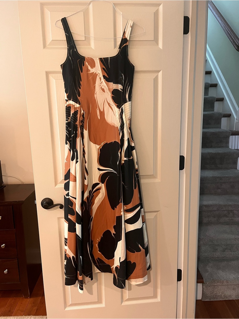 Scoop-Neck Maxi Dress in Brown, Black & White